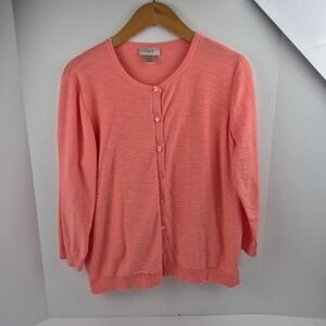 LOFT Coral Pink Knit Button Front Cardigan Sweater XL Lightweight 3/4 Sleeve